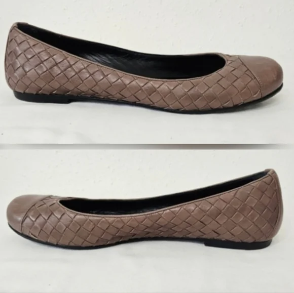 Bottega Veneta Intrecciato Leather Ballet Flats Brown IT 39.5 - Picture 3 of 8